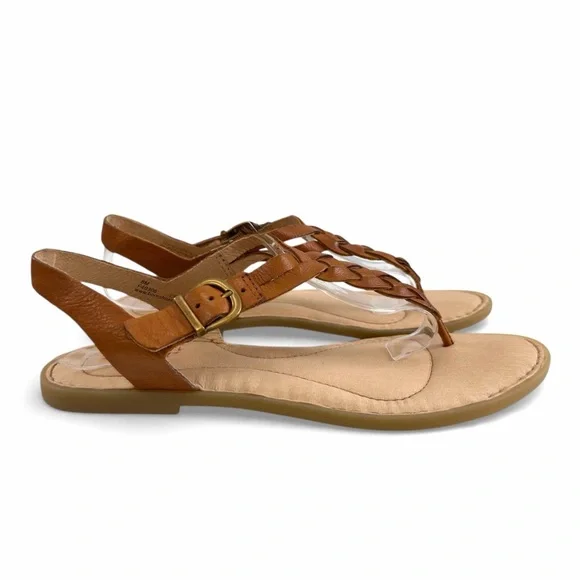 Born Lake Braided Leather Thong Strap Flat Sandals in Cognac Size 8M - Picture 2 of 16